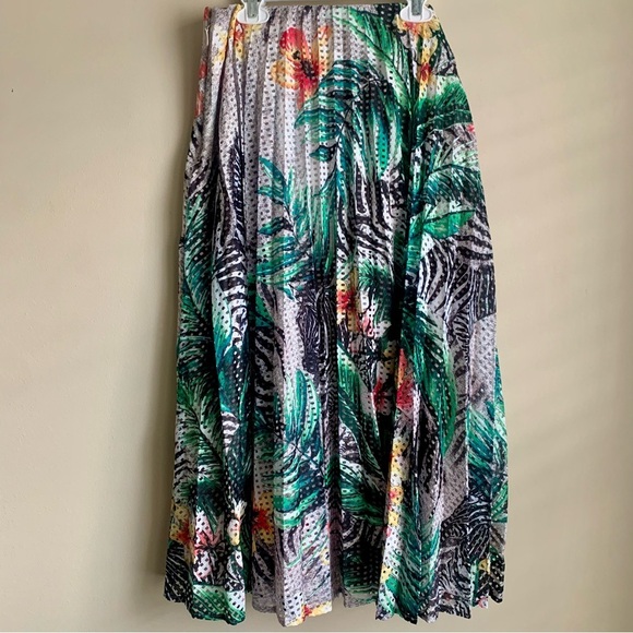 New York and Company 7th Avenue tropical floral & Zebra Print Midi Skirt LG NWT - Picture 6 of 9